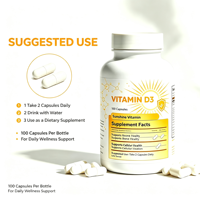 En stock Vitamine D3 50 000 UI Haute Puissance Complément Hebdomadaire pour Adultes 100 Capsules Sans Gluten