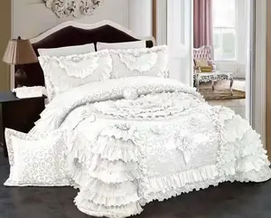 2023 luxury European style Wedding bed spread bedding set king size with lace bed cover set