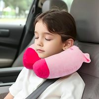 Oreiller de voyage en peluche en forme de cochon souriant, soutien de la tête et du menton pour enfants, multi-usages, avion, voiture, train