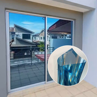 Película de Vidrio con Tinte Espejo Azul Plateado, Privacidad Fuerte, para Ventanas de Edificios, Espejo Azul Plateado Reflectante