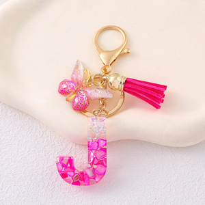TG-2677 Porte-clés personnalisé avec logo, lettre initiale tendance, pendentif A-Z avec pompon - Product Image 6