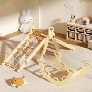 Structure de jeu d'escalade en bois Montessori CZFIT Arc-en-ciel pour enfants, avec échelle, balançoire et toboggan, pour l'intérieur - Product Image 3