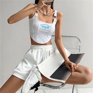 Print Letter Short Tank Tops Women'S Irregular Crop Top Y2k Summer Buckle Vest <b>Boob</b> Tube Top Embroidery Suspenders With Bra Pad - Product Image 4