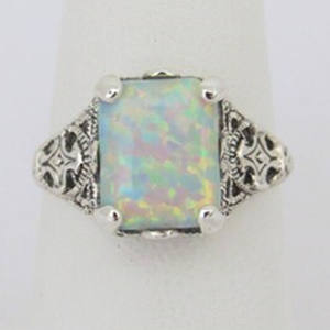 Women's Geometric <b>Opal</b> <b>Ring</b> <b>Silver</b> Prong Setting Party Jewelry Fashion <b>Rings</b> - Product Image 1