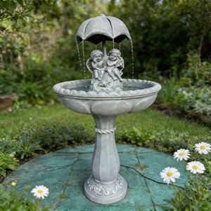 น้ำพุรูปทรงร่มโบราณ ทำด้วยมือ ทนทานต่อสภาพอากาศ ทำจากเรซินไฟเบอร์กลาส ใช้พลังงานแสงอาทิตย์ สำหรับตกแต่งกลางแจ้ง พร้อมอ่างน้ำนก - Product Image 4
