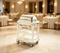 Chariot de service carré à 3 niveaux en acier miroir blanc, en acier inoxydable 304, chauffage à l'alcool, pour banquets, buffets et hôtels