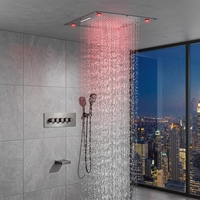 Ensemble de douche mural encastré contemporain poli à LED, mitigeur de salle de bain en laiton céramique à poignée unique, luxe, pluie et massage