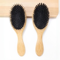 Brosse à cheveux ovale en bambou avec coussin d'air, poils de sanglier naturels et picots en nylon, pour usage domestique, brosse à cheveux personnalisée en bambou