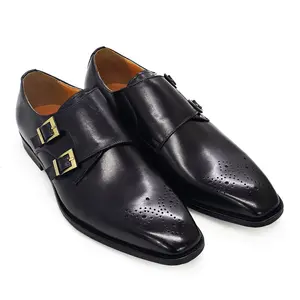 Sapatos masculinos formais, slip on sapatos de alta classe feitos à mão com alça dupla de monge calçados de vestido para homens