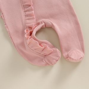 Lovelyshine Wholesale &amp; Custom Newborn <strong>Baby</strong> Girl Footie Waffle Knit Romper Zippers Ruffle Jumpsuit Fall <strong>Winter</strong> <strong>Clothes</strong> - Product Image 4