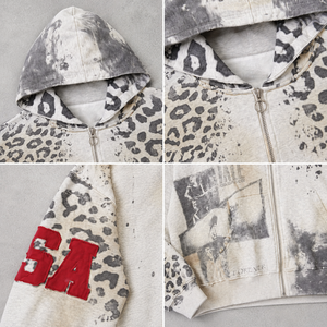 Men's <strong>Zip</strong> <strong>up</strong> Hoodie Cream <strong>White</strong> 370G 100% Cotton Leopard Print Boxy Fit Full Zipper Street Top Custom Logo - Product Image 4