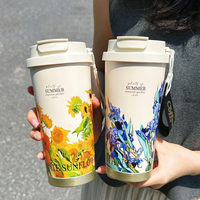 Seaygift 500ml Convallaria Fleur En Acier Inoxydable Vide Thermos Tasse À Café Filles Voiture Voyage Double Paroi Gobelet Tasses avec Corde