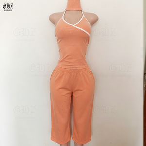 Abbigliamento Y2k: Camicia a Maniche Corte e Pantaloni Capri per Donne, Pantaloni Larghi da Yoga per l'Estate, Pantaloni Corti Casual, Set 2 Pezzi - Product Image 4