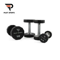 Set Dumbbell 12 sisi olahraga Pilot hitam grosir peralatan Gym kustom CPU uretana
