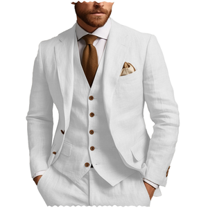Costumes pour hommes <span class=keywords><strong>bleu</strong></span> <span class=keywords><strong>ciel</strong></span> coupe ajustée ensemble 3 pièces (veste + gilet + pantalon) lin été bal fête Boutique plage mariage smoking <span class=keywords><strong>Blazer</strong></span> - Product Image 6