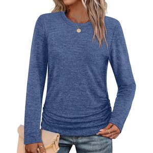 Womens Sweaters Long Sleeve Crew Neck Ruched <b>Top</b> Autumn Casual Breathable Winter Clothing - Product Image 1