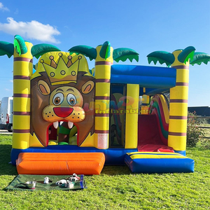 Château gonflable multi-jeux avec toboggan, thème jungle lion, pour enfants, usage commercial. - Product Image 3