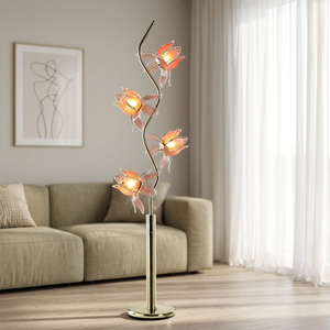 Lampe sur pied en forme de lotus doré en S, 4 têtes en verre, base en métal, douille E26, élégante décoration d'intérieur, lampe sur pied pour salle de bain - Product Image 2