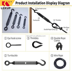 Tendeurs réglables robustes pour câbles métalliques, M8, en acier inoxydable noir, avec crochet et œillet pour voile d'ombrage - Product Image 5