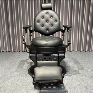 Sillón de Barbería Clásico Negro Dorado de Estilo Vintage con Bomba Hidráulica Reclinable para Salón de Belleza - Product Image 3