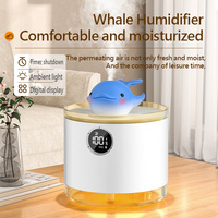 Humidificateur ultrasonique en plastique en forme de baleine avec affichage numérique, minuterie, veilleuse, rechargeable par USB, brume froide, pour hôtel et chambre à coucher