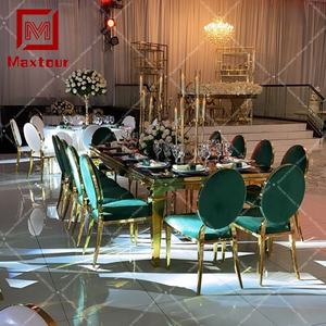 Silla de comedor para fiestas, boda, Esmeralda, diseño de espalda redonda dorada - Product Image 1