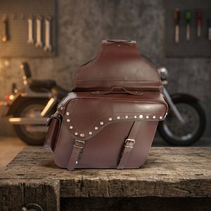 Bolsa de sillín de moto de cuero genuino marrón hecha a mano Estilo Vintage - Product Image 2