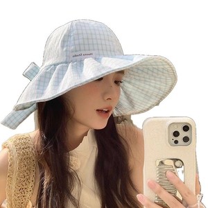 Chapeau Bob Coréen à Carreaux Rouges, Large Bord, Protection Solaire, Printemps-Été, Idéal pour l'Extérieur - Product Image 5