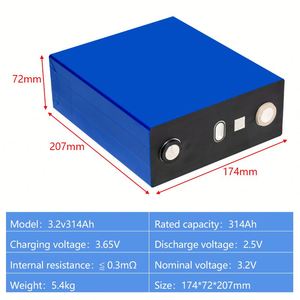 Cellule de batterie prismatique haute performance Cornex 3.2V 314Ah, 10000 cycles, gamme de performances 280Ah-340Ah, Lithium-ion - Product Image 2