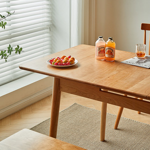 Mesa de Comedor Extensible de Madera Maciza, Rectangular, de Madera de Cerezo, Plegable, para Uso Doméstico, Diseño Simple de Roble Original - Product Image 3