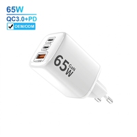 Cargador Justlink PD de 65W GaN con Adaptador USB-C y USB-A, Enchufe EU/US/UK, con Protección Contra Incendios para iPhone