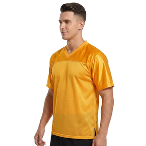 Maillot de football américain jaune à col en V pour homme, manches courtes, tissu en maille respirant, coupe régulière pour adulte, football américain - Product Image 3
