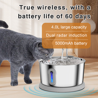 Fontaine à eau pour chien 4L en acier 304 avec double capteur radar, batterie 60 jours, IPX5, niveau d'eau, vente en gros OEM