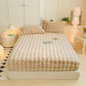 Sábanas de Lana de Conejo de Color Sólido con Elástico, Protector de Colchón Grueso y Cálido para Invierno, Sábana Ajustable de Felpa para Invierno - Product Image 4