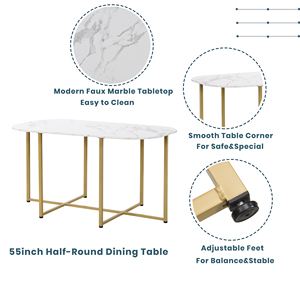 Ensemble de table à manger portable <span class=keywords><strong>TOPMAX</strong></span> moderne en fer, 7 pièces, imperméable, écologique, plateau en faux marbre, 55 pouces, pour hôtel, appartement, 6 places - Product Image 3