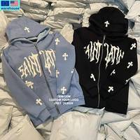 Y2K Hommes Personnalisé Emo Streetwear À Capuche Fée Grunge Pull Surdimensionné Lettre Croix Goth Veste Tops Zip Printemps Brodé
