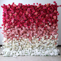 Panneaux muraux en fleurs artificielles de roses et d'hortensias en soie, tapis de fleurs en plastique bon marché pour la décoration de mariages, de fêtes et d'événements.