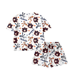 Preventa al por mayor: Conjuntos de verano para niñas con estampado de equipos de fútbol, color naranja, de algodón orgánico suave, precio de fábrica, novedad para niños. Pedido mínimo 5 unidades. - Product Image 6