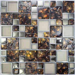 Mosaïque graphique moderne en verre, mélange de matériaux cristallins, film ambre et acier pour crédence et application murale intérieure - Product Image 4