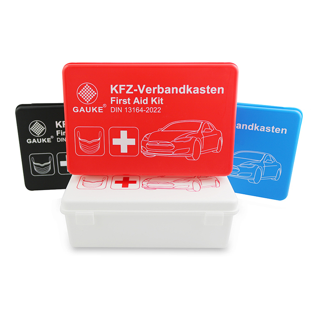 DIN13164 CE Approved Car First Aid Kit Manual Bleeding Stopping Medical Kit with 5 Year Warranty PP Plastic Box