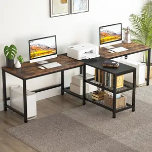 Tribesigns 94.5 Inch Two Person Desk with Storage Shelves Double Computer Office Desks with storage