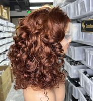 Perruque synthétique en soie haute température, style tendance, 13*4 Lace, boucles orange, petites boucles brun clair, sans colle, ondulations souples et rebondissantes