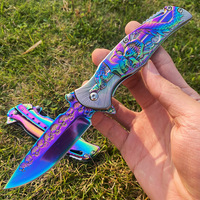 Vente directe usine – Couteau pliant 3D gaufré Ghost Pocket, tout acier, trois couleurs, bord dentelé, couteau de chasse DIY pour homme
