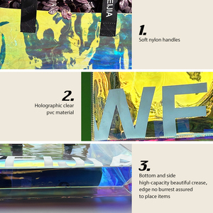 Custom Logo Printing <b>Transparent</b> Waterproof PVC Iridescent Holographic Tote <b>Bag</b> With Custom Handle - Product Image 5