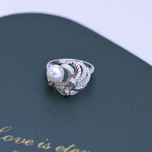 Anillo de Perlas Redondas Blancas de Agua Dulce y Agua Salada de 7-8 mm, con Luz Intensa, Casi Impecables, para Mujer, Plata S925, Pluma Elegante y Lujosa - Product Image 5