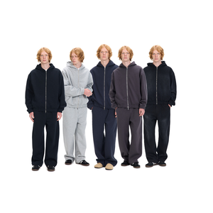 Bán Buôn Heavyweight Cotton Đồng Bằng Sweatsuit Tùy Chỉnh Hoody Phòng Tập Thể Dục Jogger Hai Mảnh Nặng Zip up Hoodie Mens Bộ Đồ Thể Thao - Product Image 2