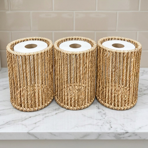 Panier de rangement moderne et écologique en jonc de mer et en fer avec porte-papier toilette et design multifonctionnel - Product Image 4