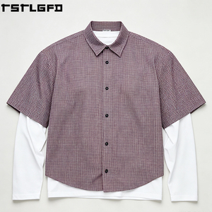 เสื้อเชิ้ตผู้ชายไซส์ใหญ่ลายตารางเล็กแบบซ้อนทับสีกรมท่าและสีแดงเบอร์กันดี ทรงโอเวอร์ไซส์ ทรงบ็อกซี่ ผลิตโดยผู้ผลิตเสื้อยืดผู้ชายขายส่ง - Product Image 5