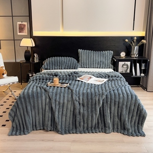 Plaid réversible 100 % polyester en velours, fausse fourrure Angora, rayé, en <span class=keywords><strong>flanelle</strong></span> polaire, motif uni, tricoté, chaud pour l'hiver - Product Image 2