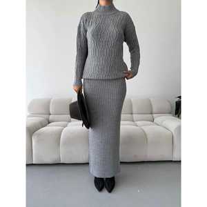 ชุดเสื้อสเวตเตอร์ถักสำหรับผู้หญิง 1557 รวมกระโปรงมีสไตล์ - Product Image 3